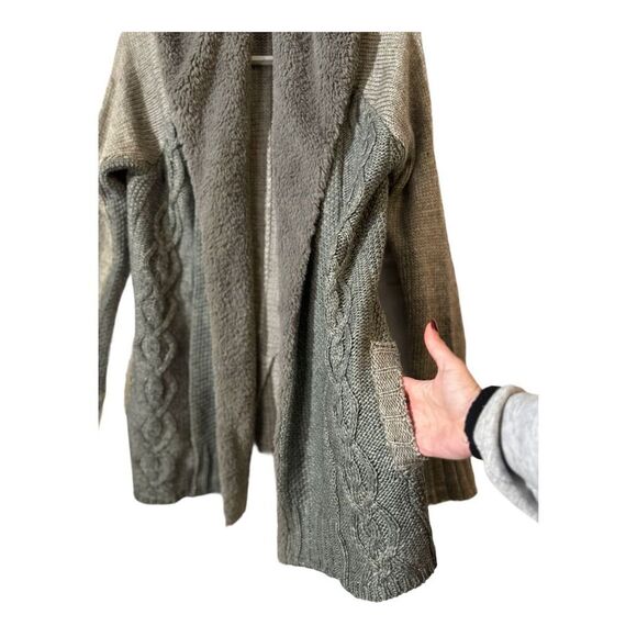 Mystree Women's Grey Angora Blend Chunky Cable-Knit Open front Cardigan L Fur - Picture 4 of 11